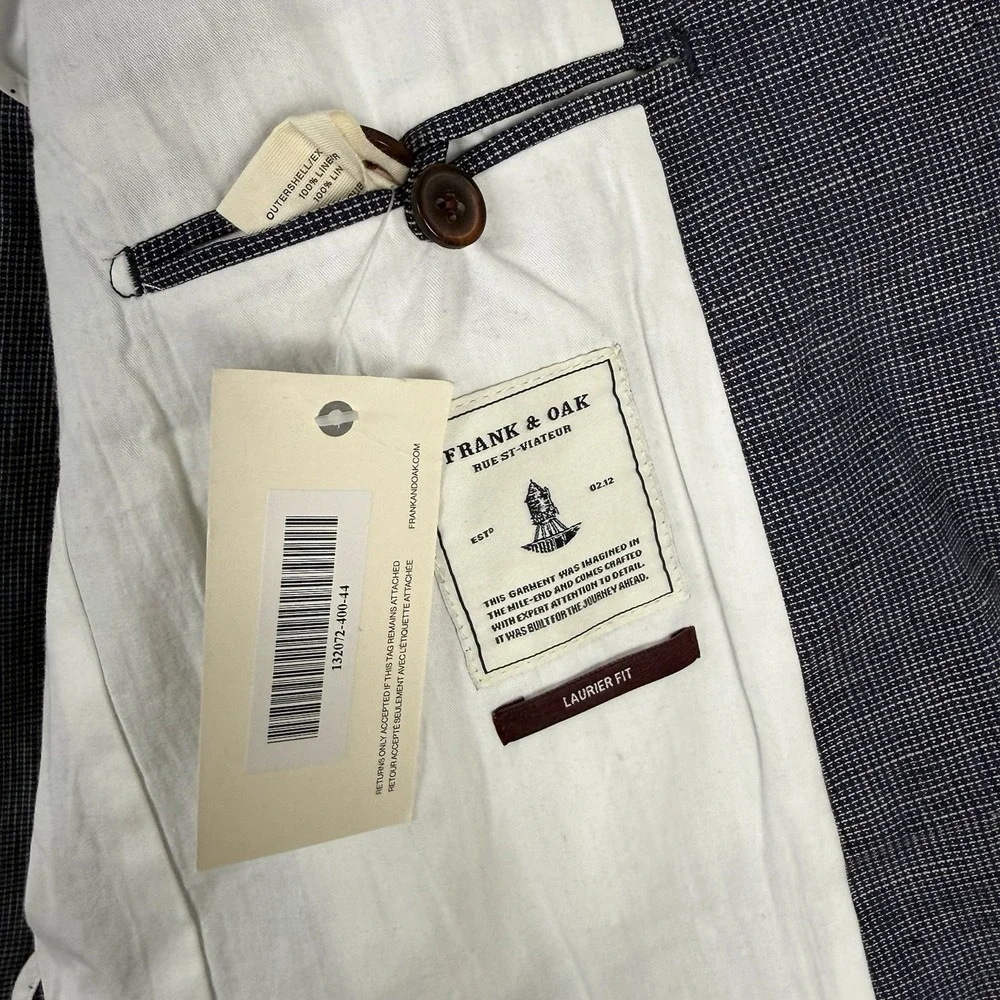 Frank and Oak Blazer Mens 44 Blue 100% Linen Laurier Fit Unstructured Sport Coat